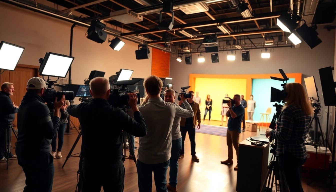 Film crew showcasing the energy of edmonton production companies in a vibrant studio setting.