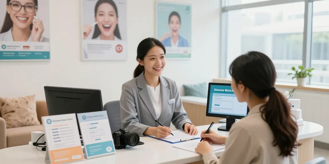 Dental clinic reception welcoming patients, Discover more here for quick appointment booking.