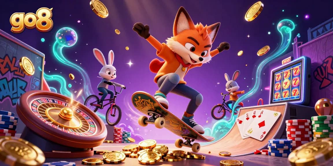 Spin the reels at go 8 while enjoying dynamic casino action with vibrant characters and elements.