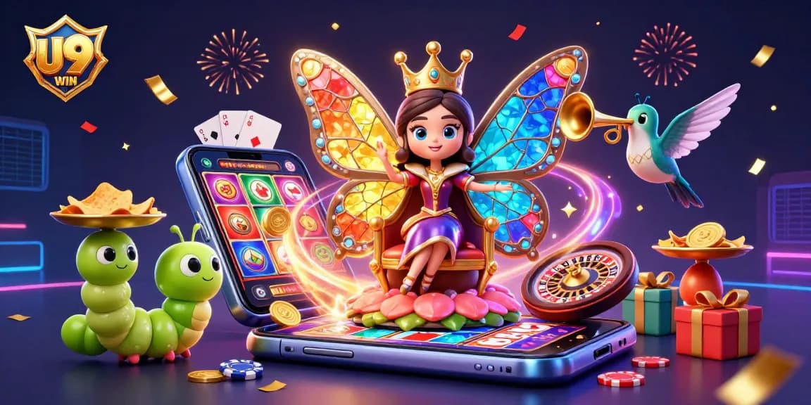 Experience U9WIN's vibrant casino magic in a dazzling 3D butterfly-themed celebration.