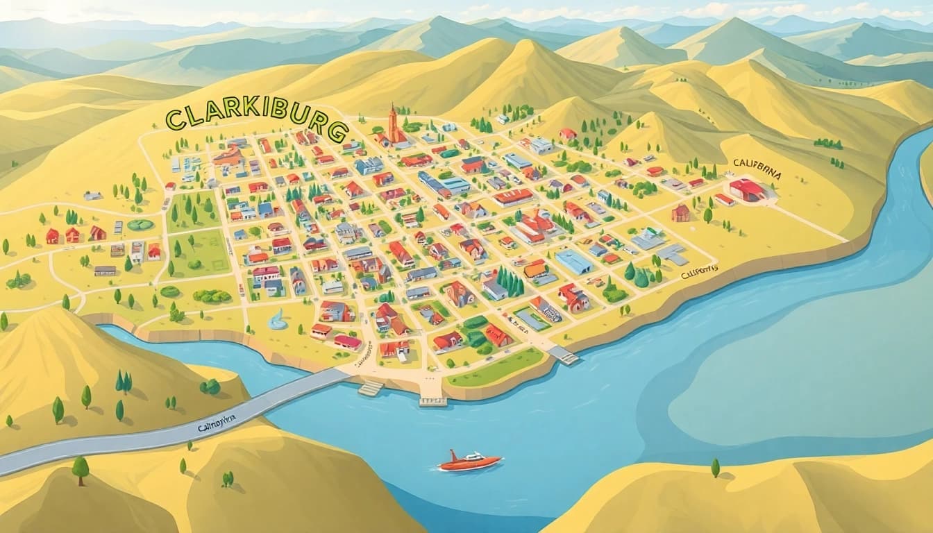 Interactive clarksburg california map highlighting landmarks and geography for navigation.