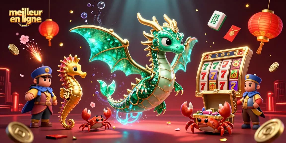 Vivez l'expérience du meilleur casino en ligne avec un dragon majestueux et des éléments de jeu captivants.