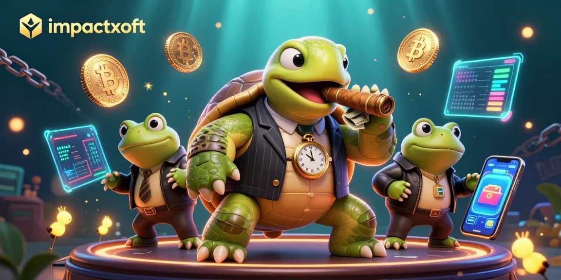 Experience the thrill of impactxoft with vibrant 3D casino characters amidst neon coins and lights.