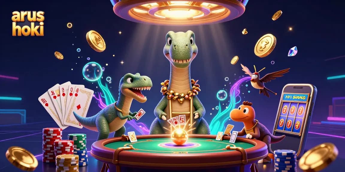 Menyaksikan permainan arus hoki yang seru dengan brontosaurus raksasa di kasino virtual.