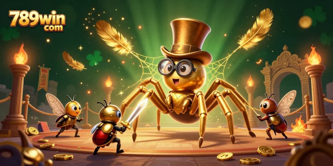 Spin and win with the 789win com giant tarantula in a vibrant casino showdown with golden elements.