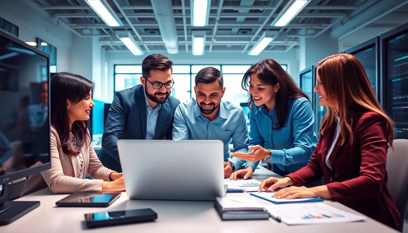 Engaged team providing managed IT services Lakeland in a modern office setting.