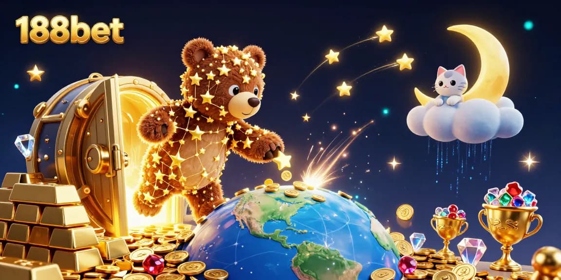 Bet on 188bet with a captivating 3D illustration of a celestial scene filled with treasure and excitement.