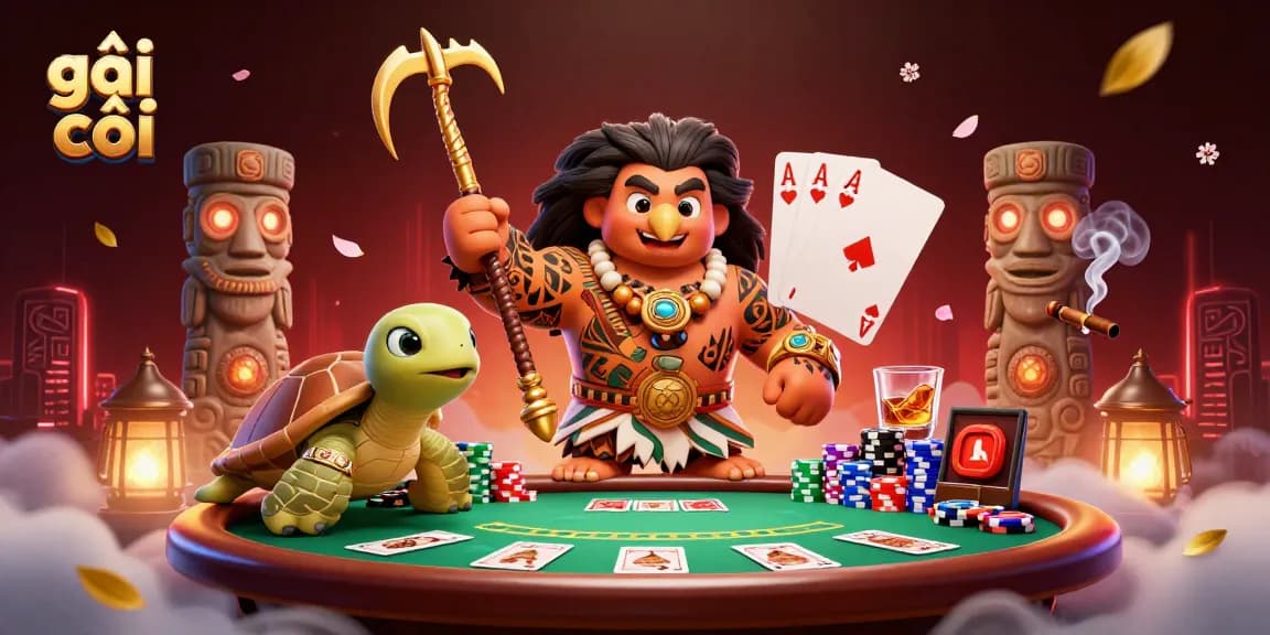 Experience the vibrant world of gái gọi as a demigod and turtle explore a dynamic poker scene.