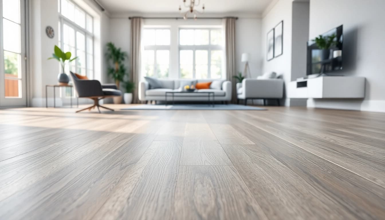 Install high-quality vinyl plank flooring in a stylish living room with a modern aesthetic.