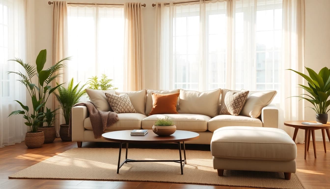 Creëer een warme sfeer met 100% natuurlijk katoen in een gezellige woonkamer.