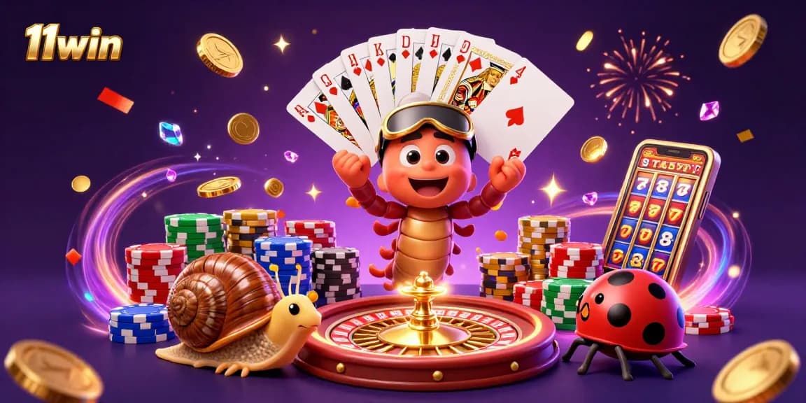 Experience the excitement of 11win with a colorful casino scene featuring a dealer and high-rollers.