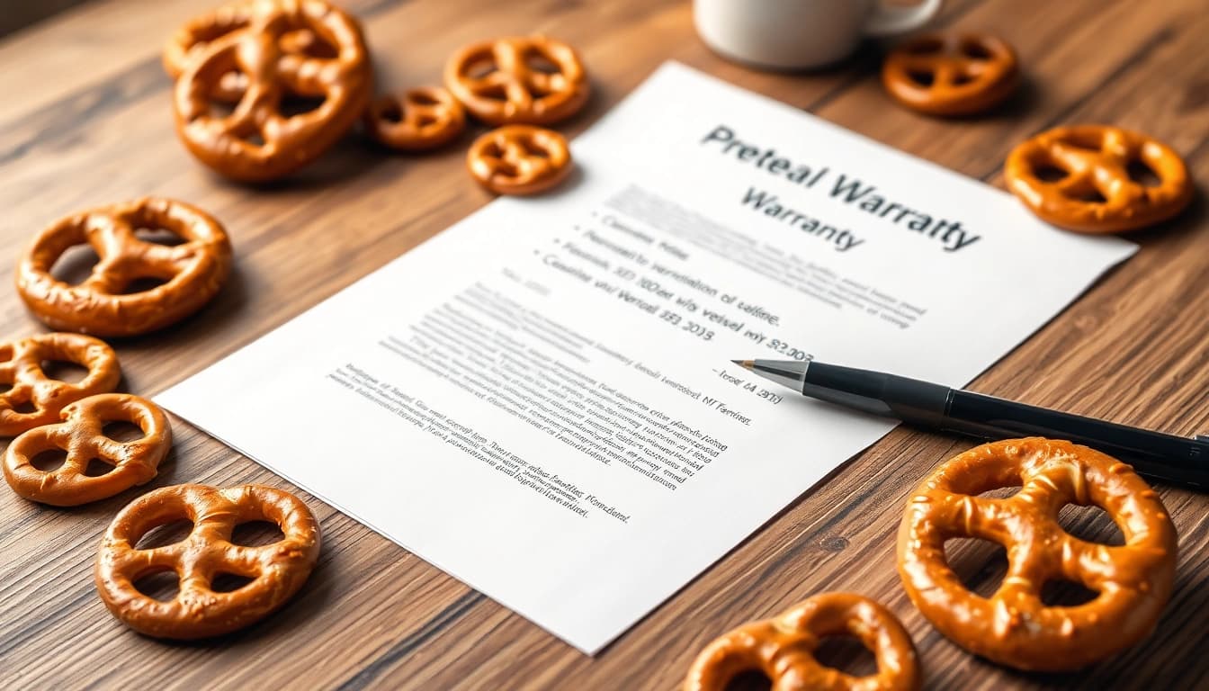 Reviewing Pretzel warranty reviews and trust with delicious pretzels and professional documents.