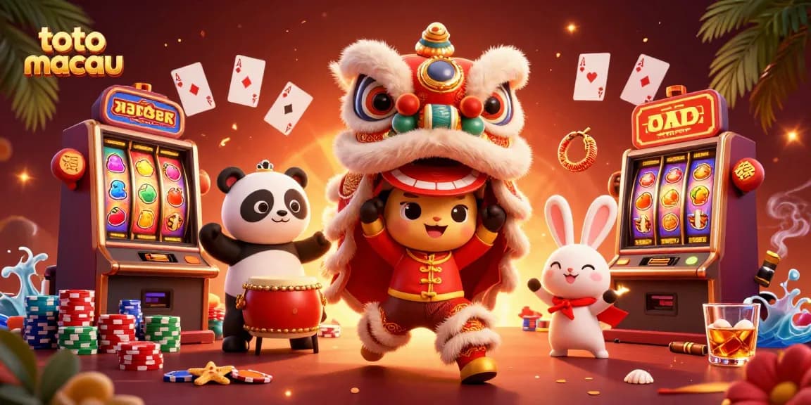 Spin and win with exciting slot machines at toto macau, featuring a vibrant lion dance celebration.