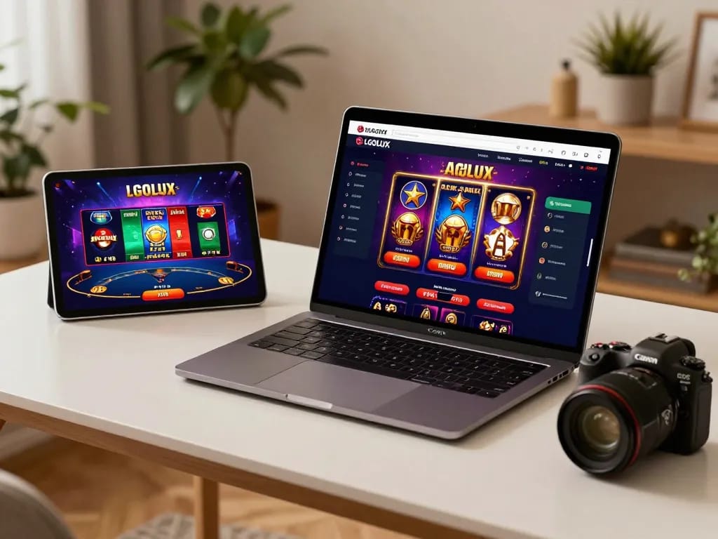 Engaging player exploring LGOLUX casino app interface for online poker and slots.