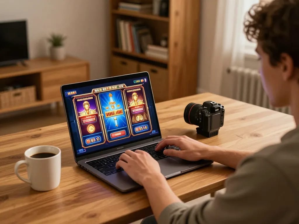Engaged player at 678vip enjoying online slots in a cozy home setting.