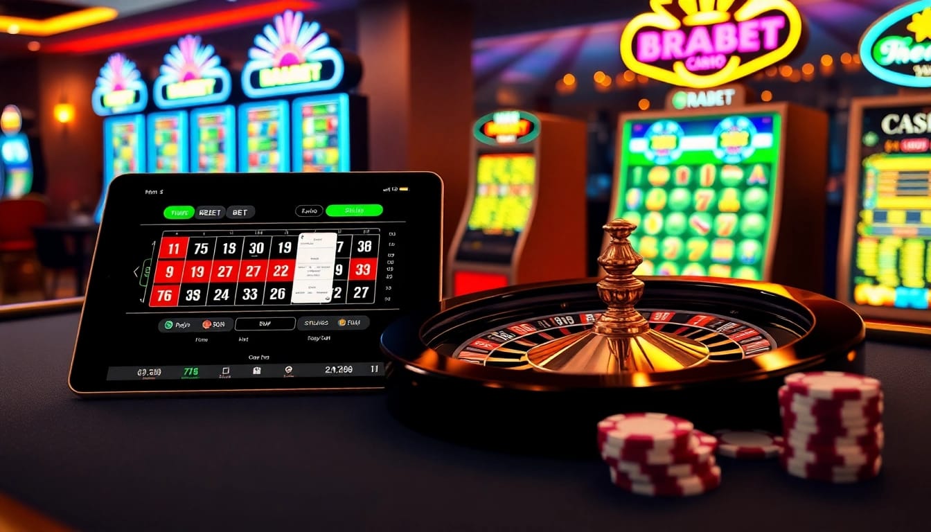 BRABET offers a modern casino experience with vibrant slot machines and roulette wheels.