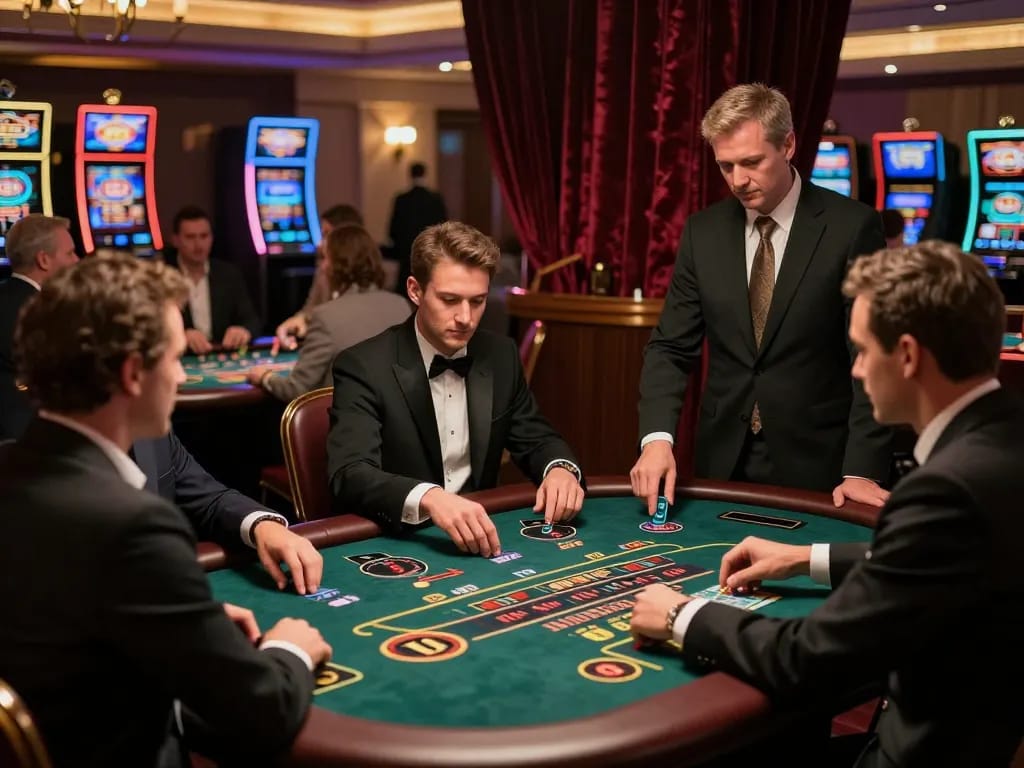 Players engaged in a high-stakes game of blackjack at MM 88's upscale casino floor.