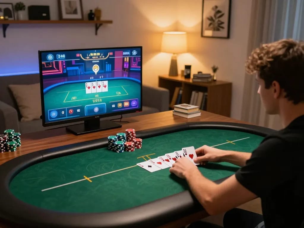 Player enjoying an exciting online poker game at home on nhacaiuytin.