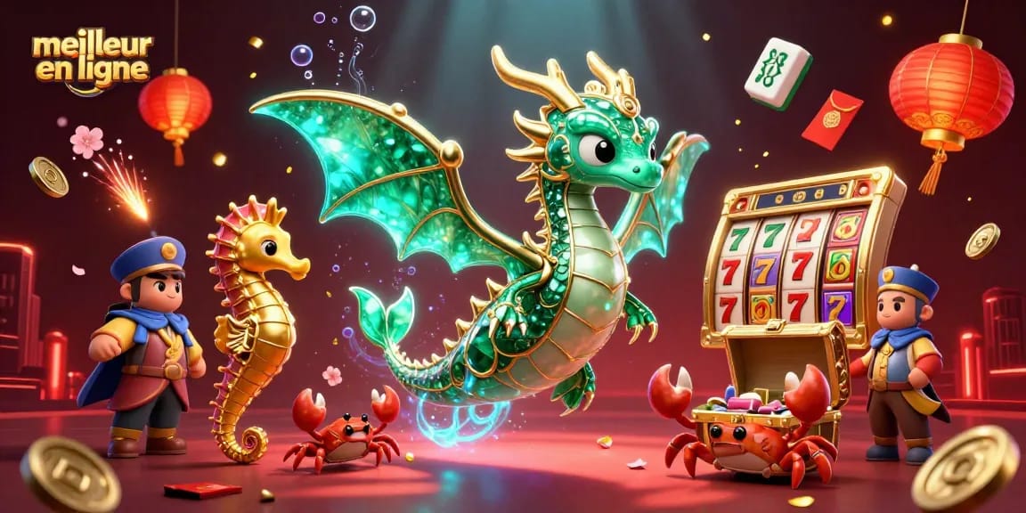 Vivez l'expérience du meilleur casino en ligne avec un dragon majestueux et des éléments de jeu captivants.