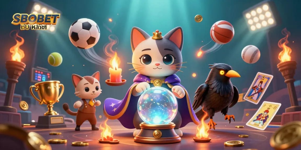 Experience thrilling betting with SBOBET เว็บหลัก in this vibrant, action-packed casino illustration.