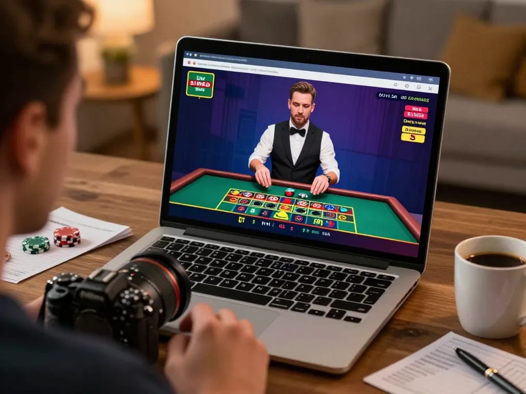 Betting strategically in an online live casino with MM88 roulette, warmth and engagement in a home setting.
