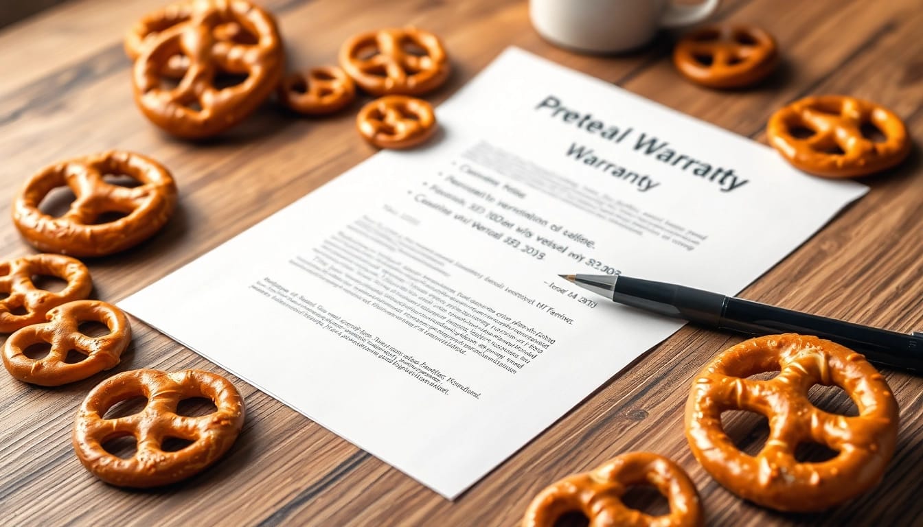 Reviewing Pretzel warranty reviews and trust with delicious pretzels and professional documents.