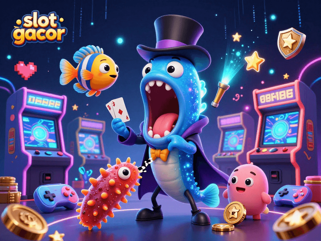 Menangkan slot gacor dengan bermain kartu di kasino virtual, ditampilkan dalam ilustrasi 3D menakjubkan.