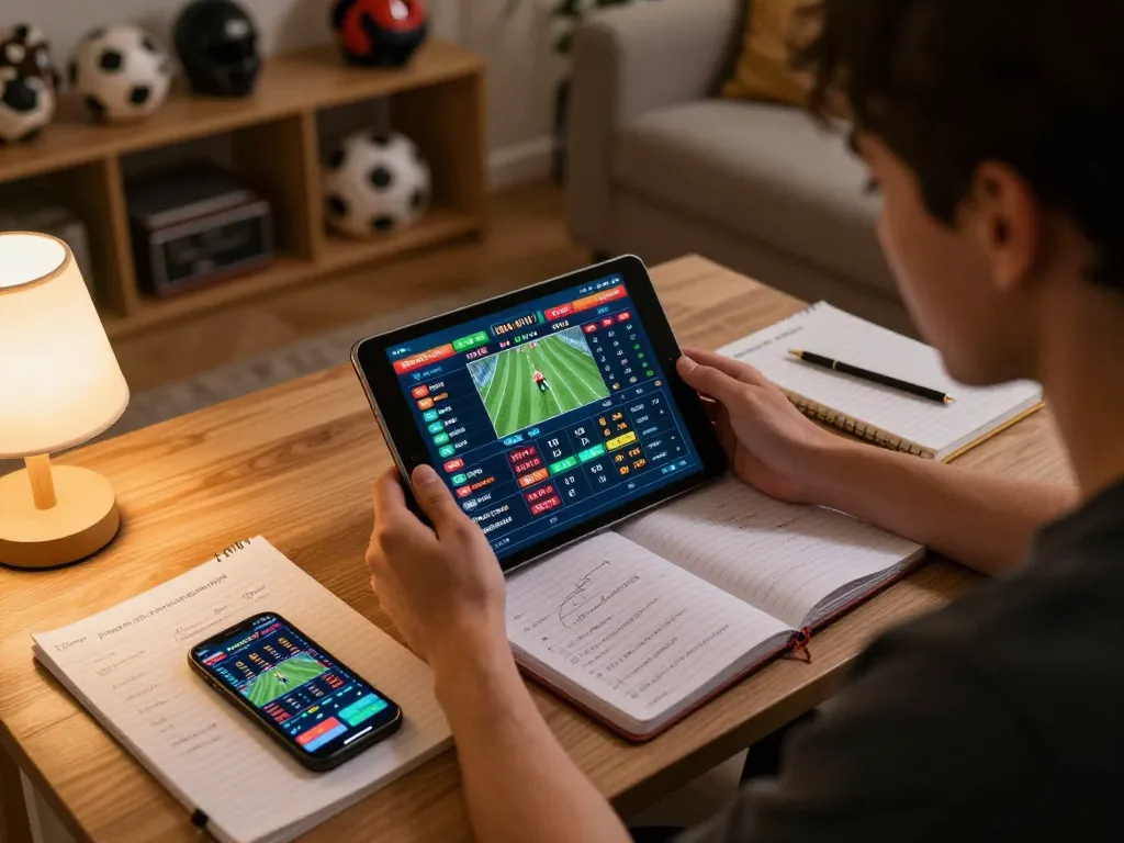 Engaging in Liên Hệ & Hợp Tác through sports betting on a tablet, focused on winning strategies.