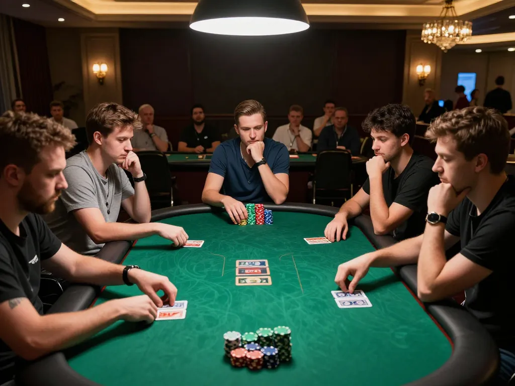 IDNSCORE poker tournament showcasing competitive gameplay with players deep in thought.