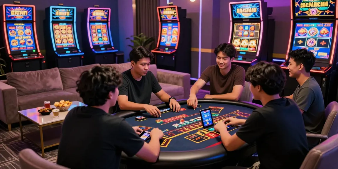 Exciting scene of players enjoying bandar slot gacor games in a lively virtual casino atmosphere.