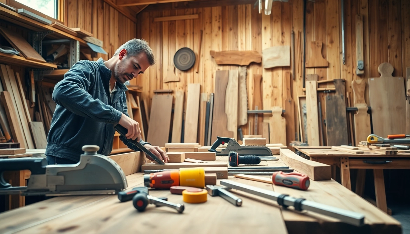 Carpentry apprenticeship: Professional carpenter skillfully working with tools at a busy workshop.