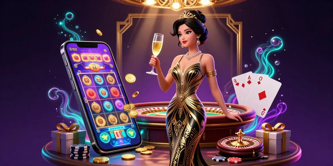 The vibrant 23Win app illustration captures a glamorous casino atmosphere, showcasing a stylish Asian woman and dynamic gaming elements.