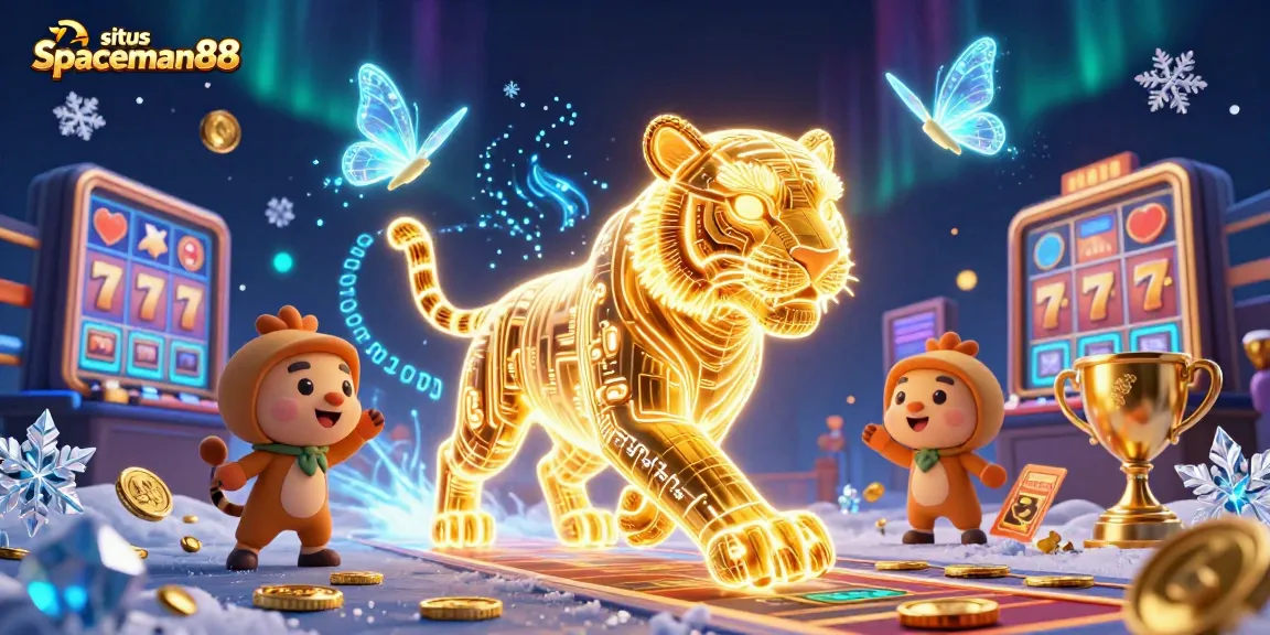 Experience thrilling wins on situs spaceman88 with engaging slot reels, golden trophies, and vibrant casino energy.