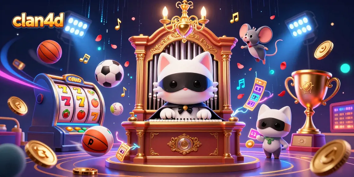 Engage with clan4d's exciting casino adventures featuring spinning reels, joyous characters, and vibrant action.