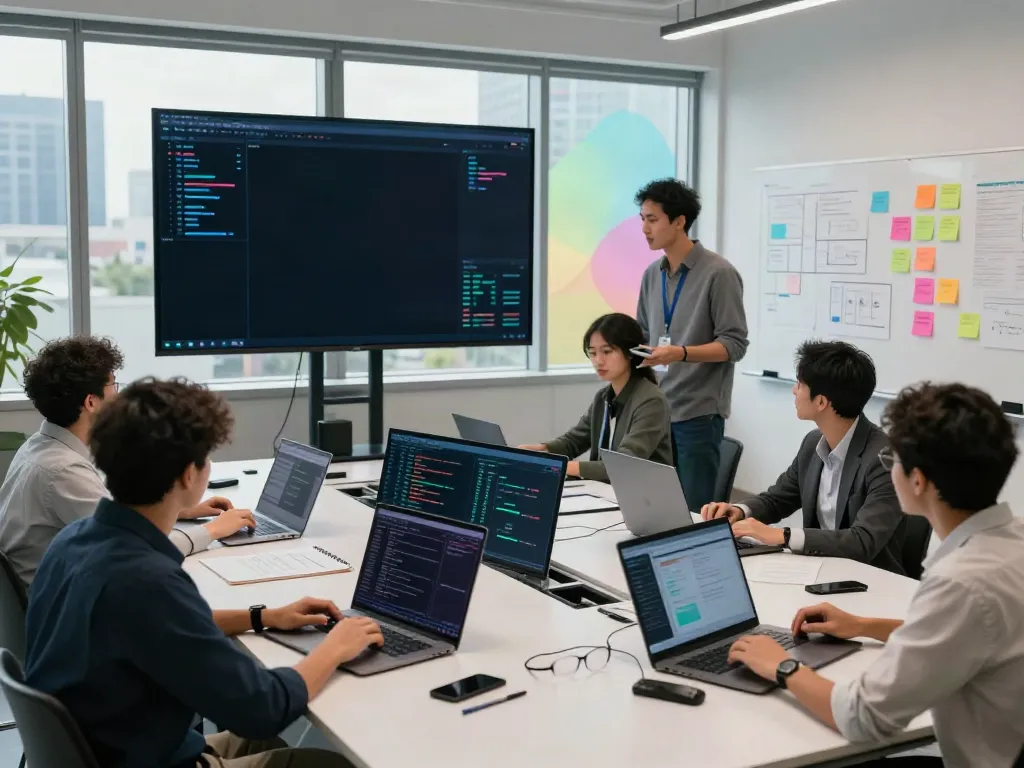 Team collaboration in a modern AI workspace to find AI datasets efficiently.