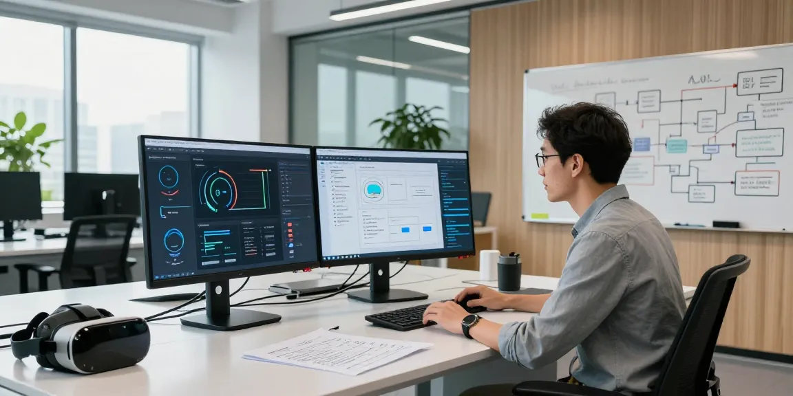 Data scientist engaged in AI Detection research within a modern tech lab.