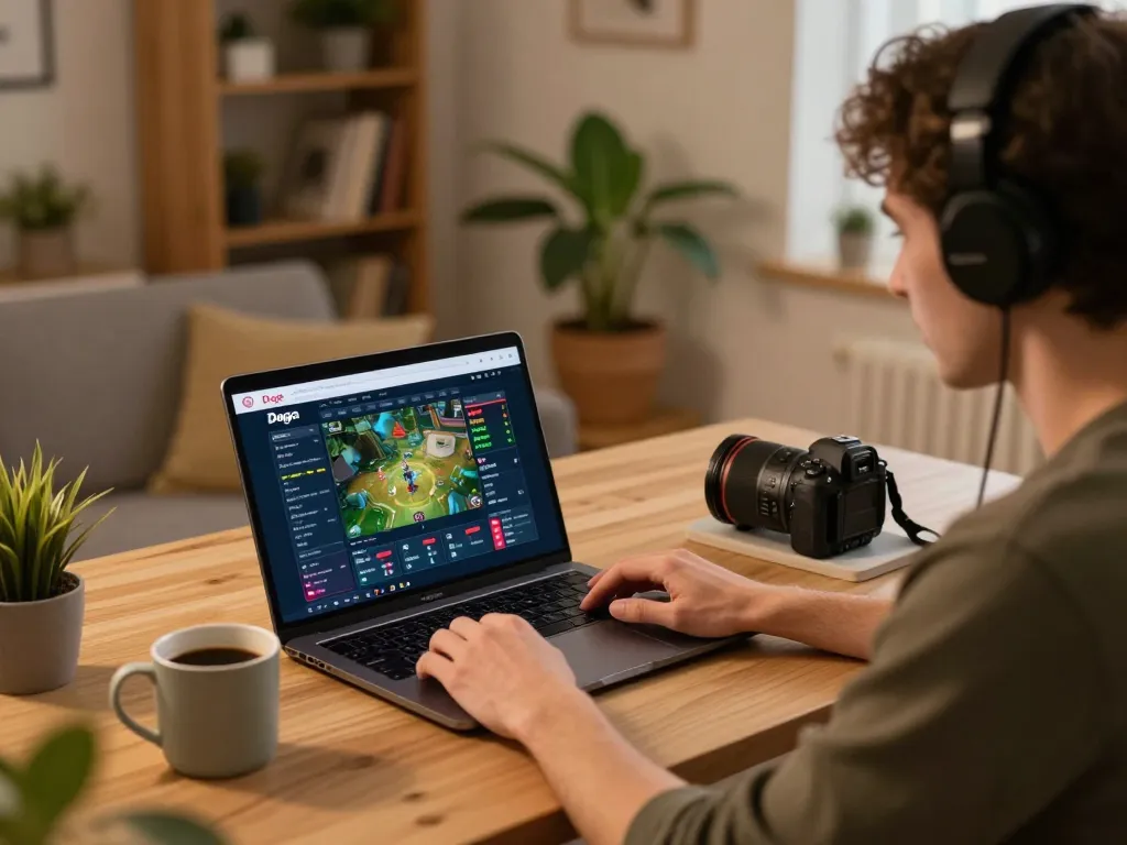 Daga player analyzing odds on an online betting platform during a cozy home gaming session.