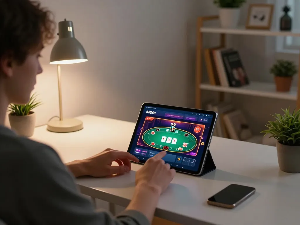 Người tận hưởng trò chơi trực tuyến trên ứng dụng casino Rikvip tại nhà.