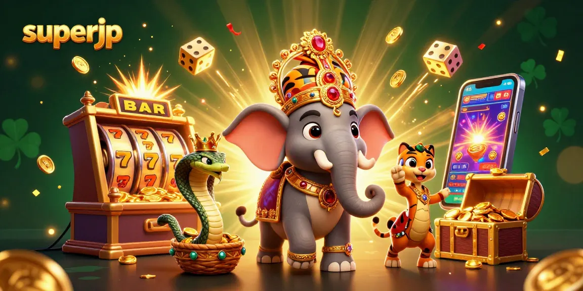Experience the excitement of superjp slots with a vibrant, festive 3D illustration.