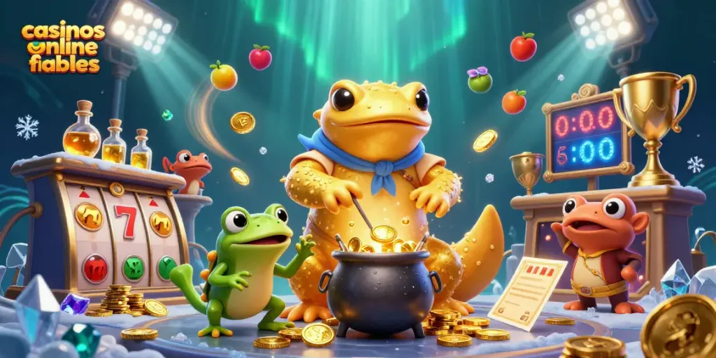Juega en casinos online fiables con una escena mágica de un alquimista y su aprendiz creando monedas de oro.