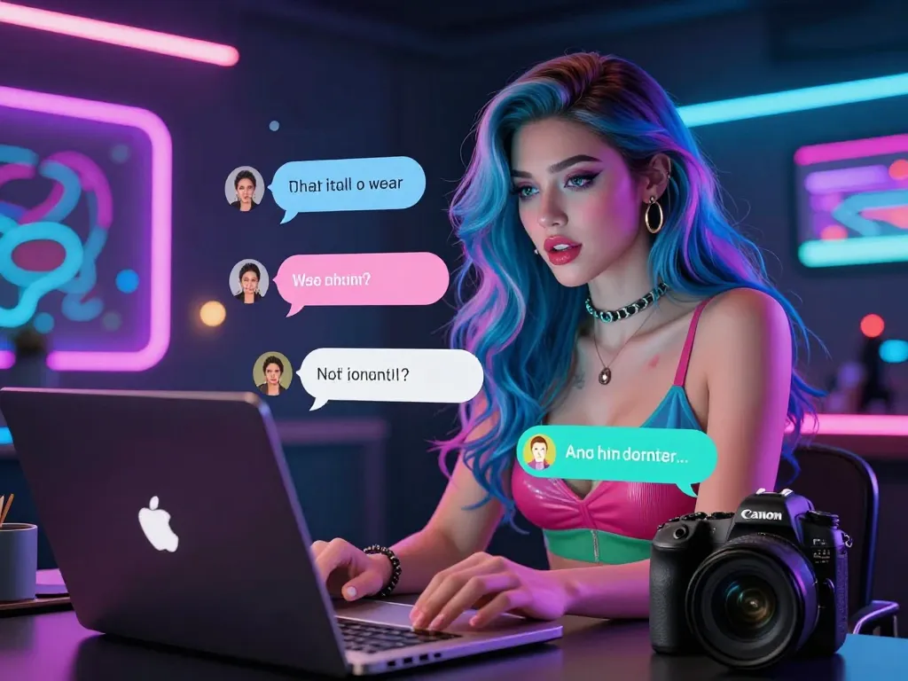 Engaging NSFW AI character interaction on a modern laptop showcasing vibrant digital aesthetics