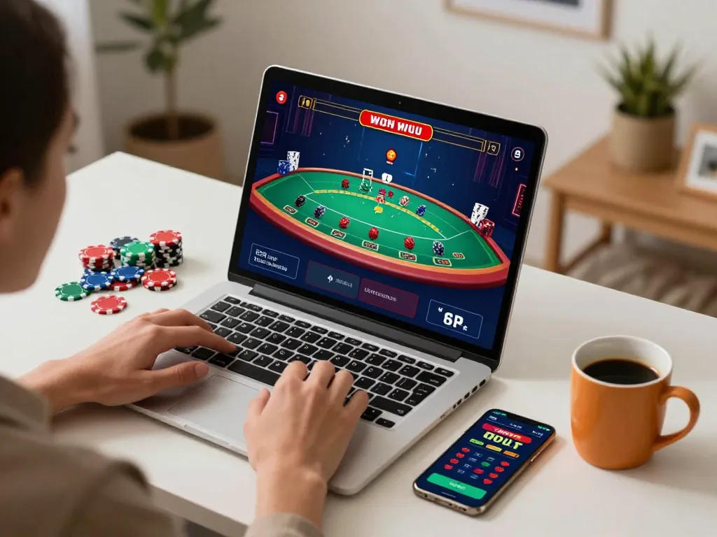 Player enjoying an online blackjack game at tg88-bm on a cozy desk setup.