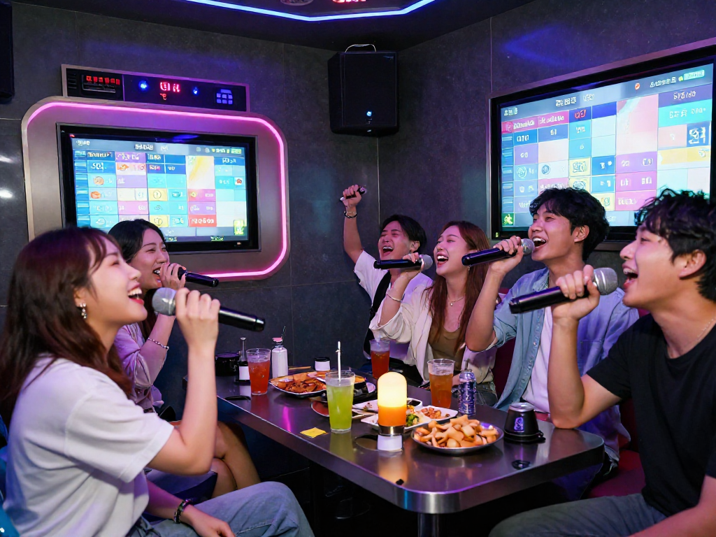 강남 유앤미 가라오케에서 친구들과 함께 즐거운 시간을 보내는 모습.