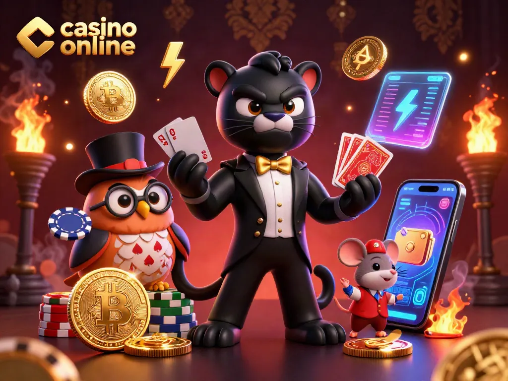 Disfruta del juego en un casino online lleno de acción con una pantera elegante y sus amigos, apostando con estilo.