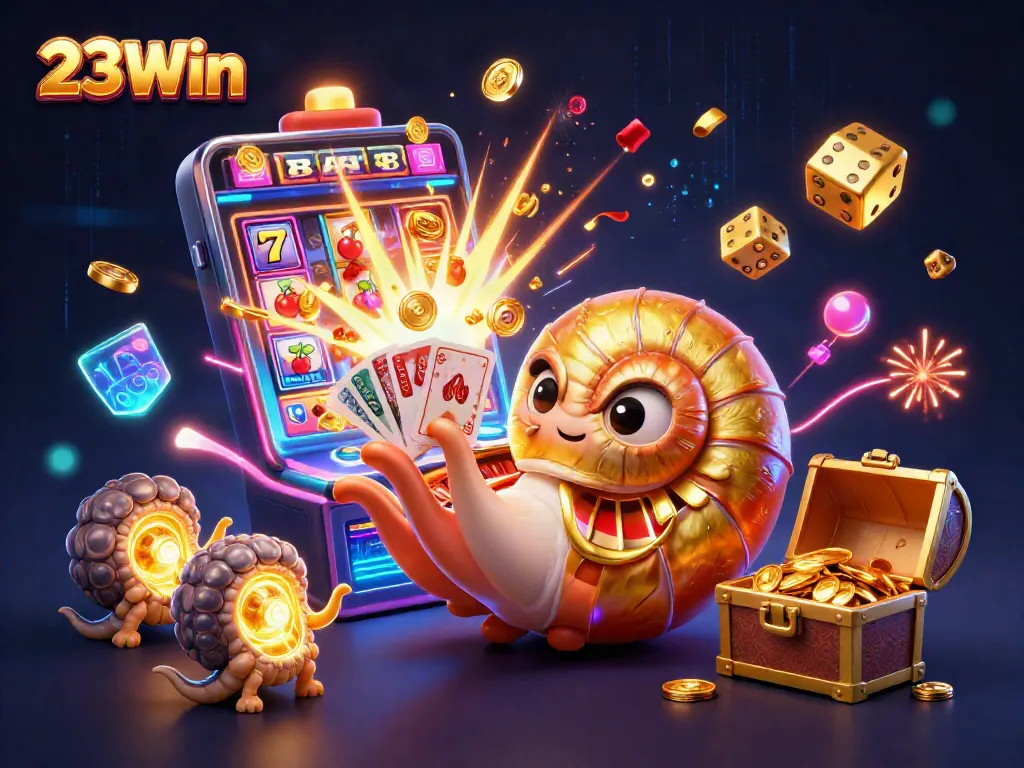 Experience thrilling gameplay at 23Win with an epic casino-themed illustration featuring ancient creatures and vibrant graphics.