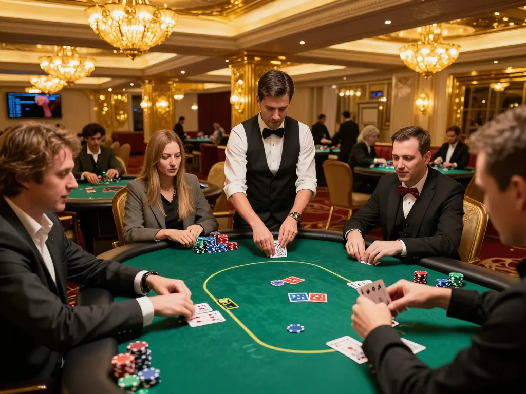 Engaging poker game at FC88 casino with players, chips, and vibrant ambiance.