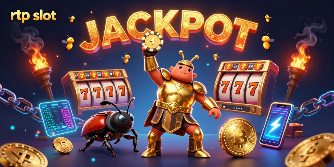 Experience the excitement of rtp slot gameplay with a victorious beetle lifting poker chips in a colorful casino scene.