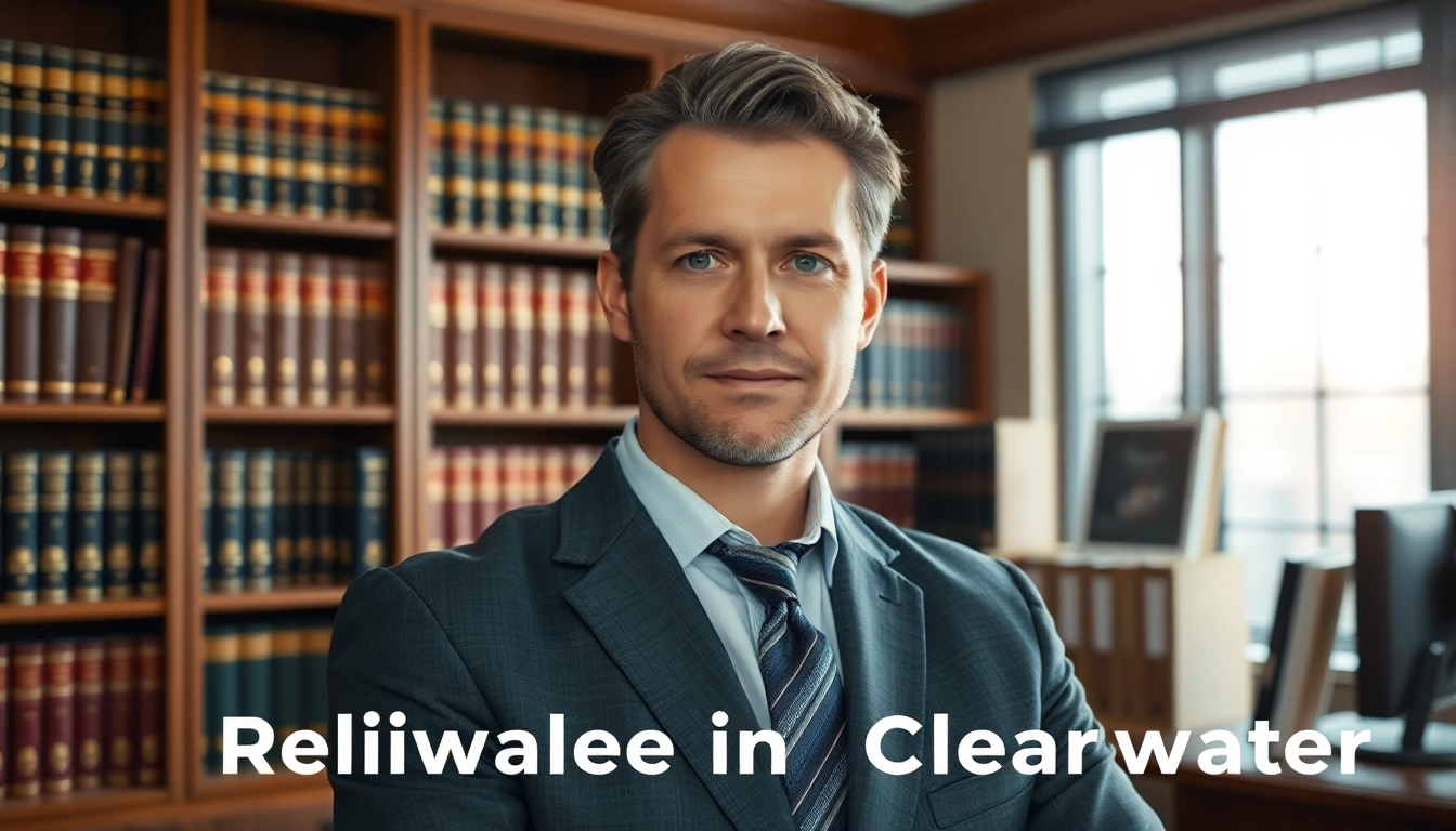 Truck accident attorney Clearwater confidently consulting clients in a professional law office.