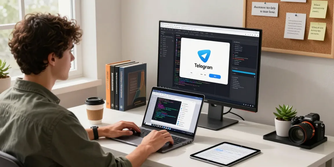 Explore telegram中文 app development in a modern workspace with coding tools and design mockups.