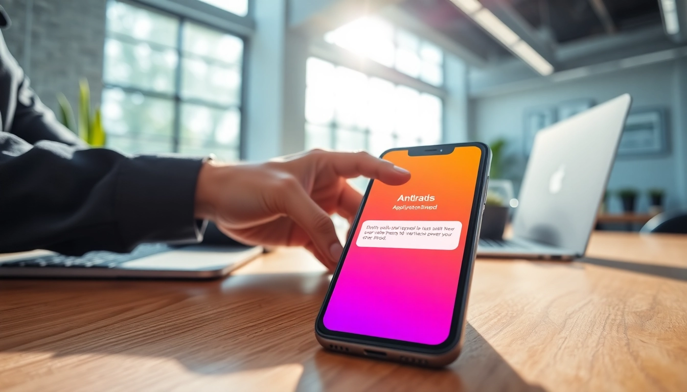 Zainstaluj Android aktualizacja na nowoczesnym smartfonie w biurze.